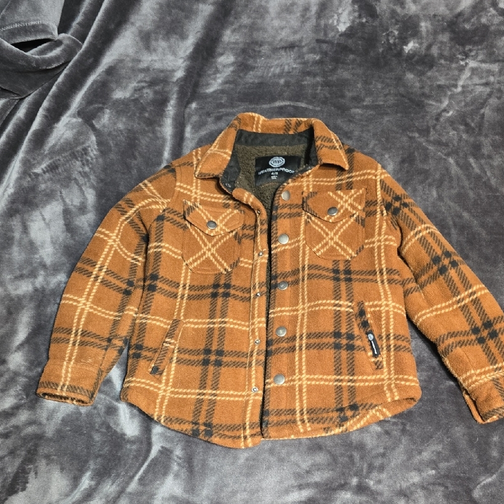 Weatherproof Kids Plaid Jean Jacket in Brown and Black